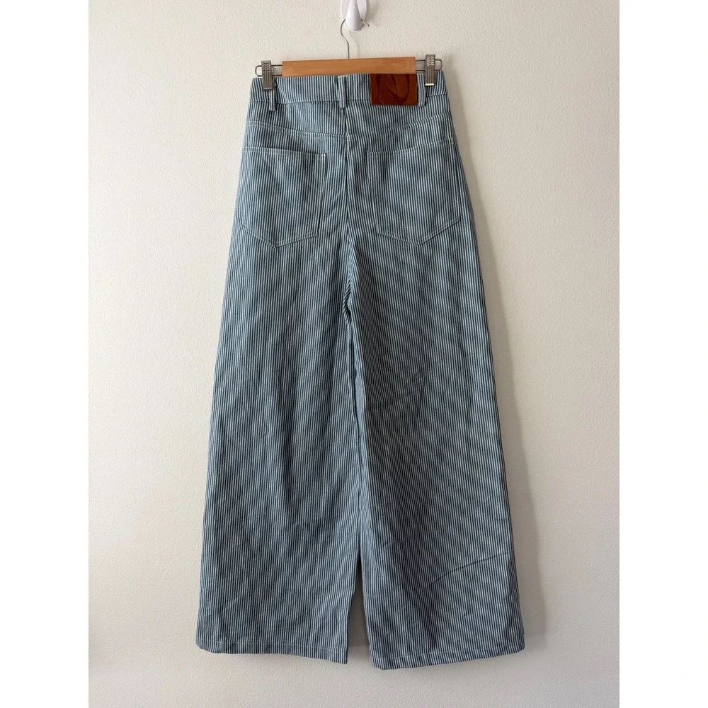 High Rise Pinstripe Wide Leg Jeans Blue White Indie Coastal Cowgirl Skater Denim